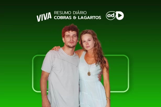 Protagonistas da novela na arte do resumo de Cobras e Lagartos no Viva