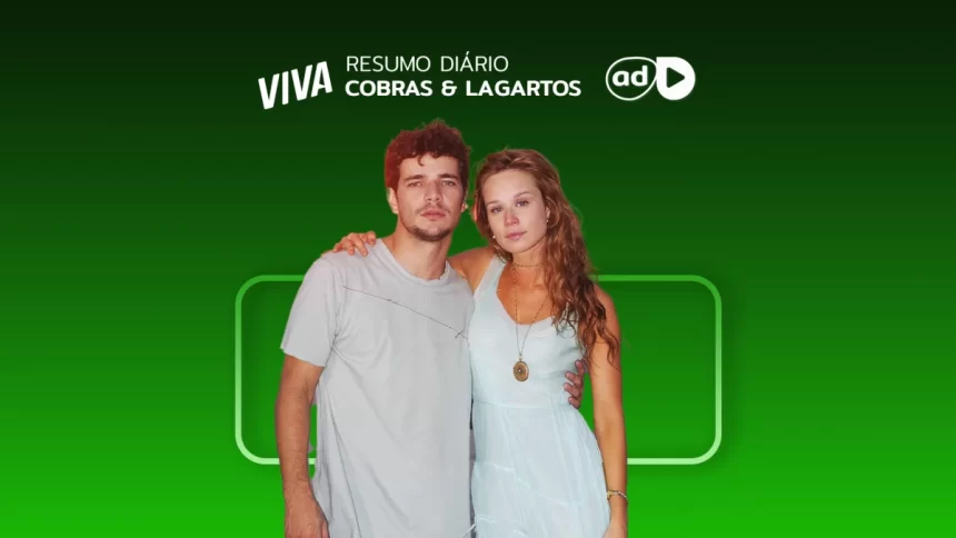 Protagonistas da novela na arte do resumo de Cobras e Lagartos no Viva