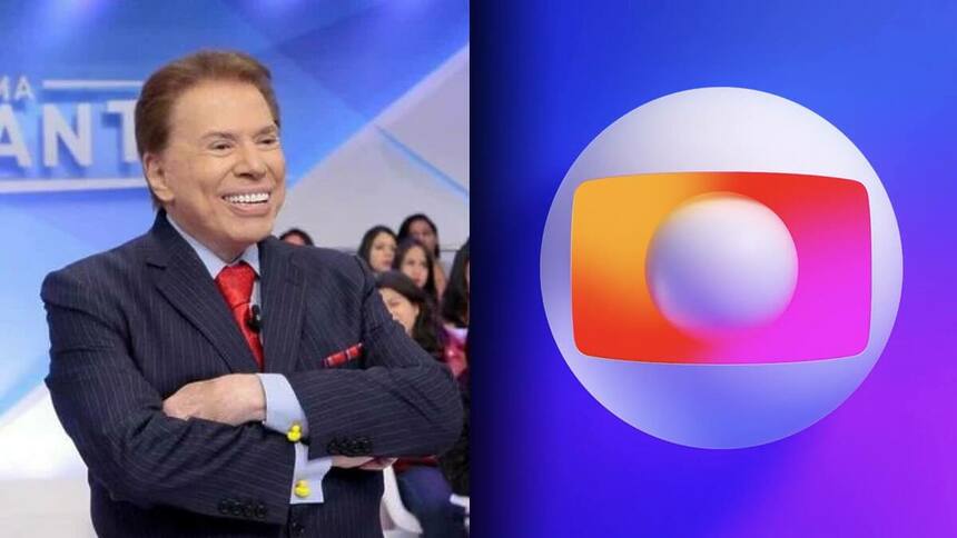 Silvio Santos em montagem ao lado do logo da TV Globo