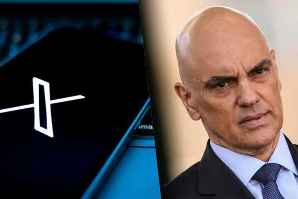 Logo do X Twitter, dividindo tela com o Ministro Alexandre de Moraes