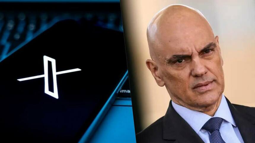 Logo do X Twitter, dividindo tela com o Ministro Alexandre de Moraes