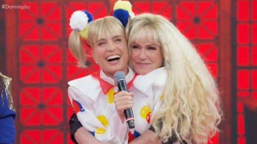 Xuxa e Angélica em trecho das apresentações na Batalha do Lip Sync no Domingão