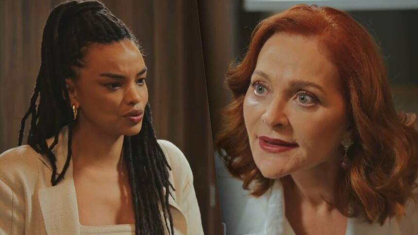 Brenda confronta Paulina em seu escritório e grita com a ex-mulher de Tom em cena da novela Família é Tudo