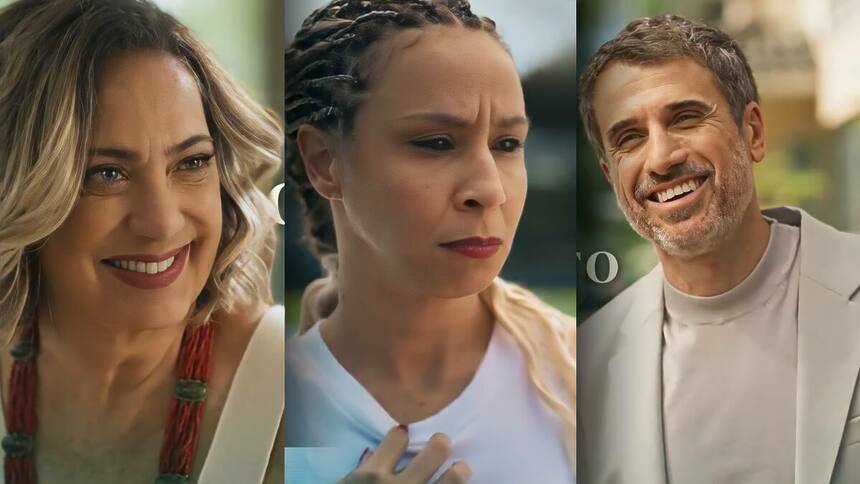 Eliane Giardini, Thalita Carauta e Eriberto Leão em nova chamada da novela Mania de Você