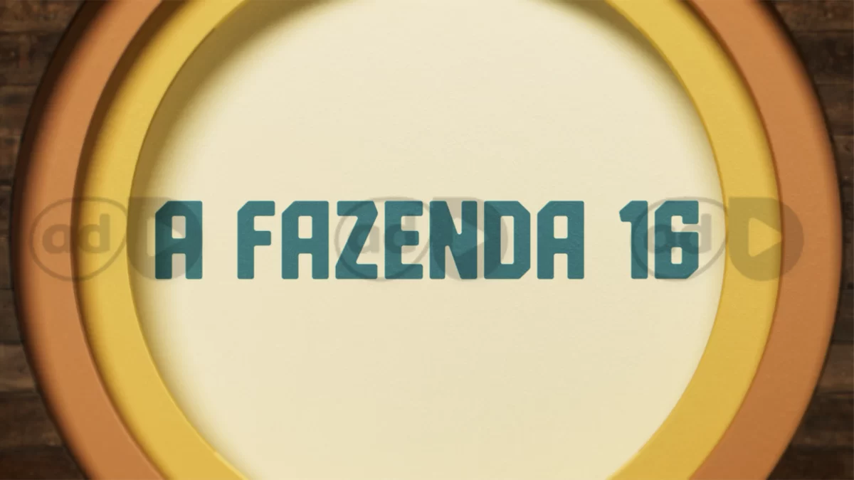 Logo de A Fazenda 16 com a tipografia verde e círculos em tons terrosos 