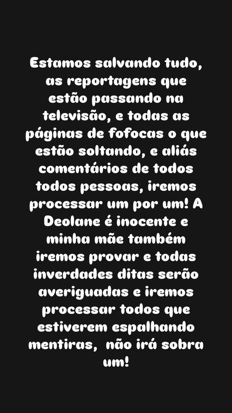 Print do Story de Dayanne Bezerra ameçando haters de processo