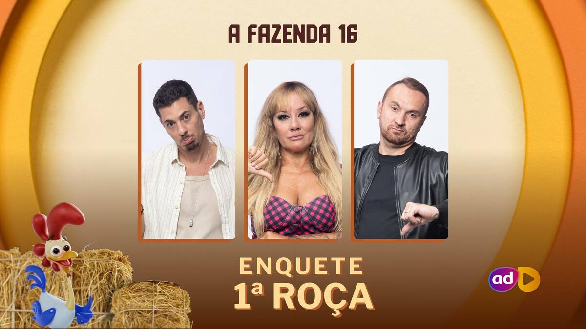 Sacha Bali, Vivi Fernandez e Zé Love na arte da enquete de A Fazenda 16 no Portal Alta Definição