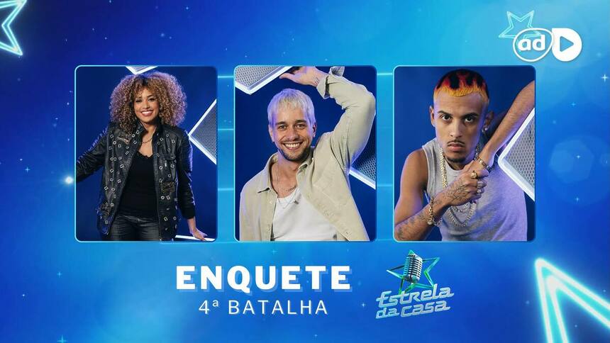 Leidy, Matheus e Ramalho na arte da enquete da quarta Batalha do Estrela da Casa