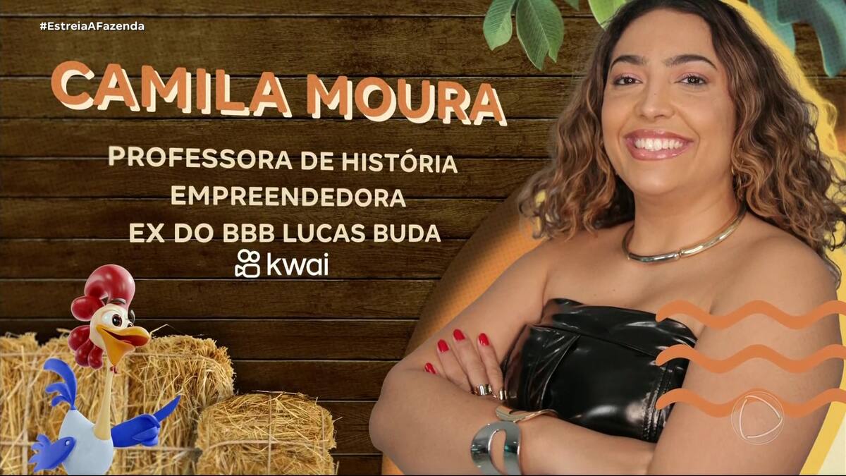 Camila Moura sorrindo na arte de A Fazenda