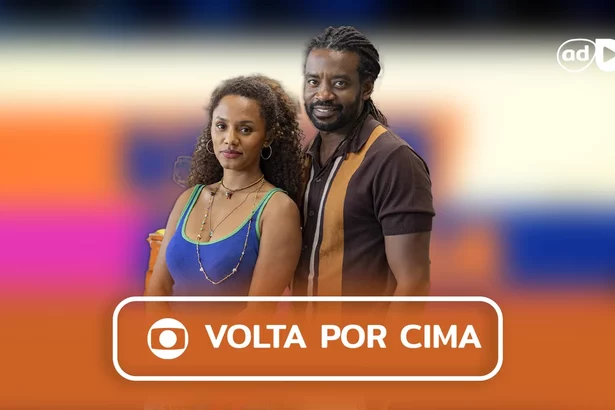 Protagonistas na arte do resumo da novela Mania de Você