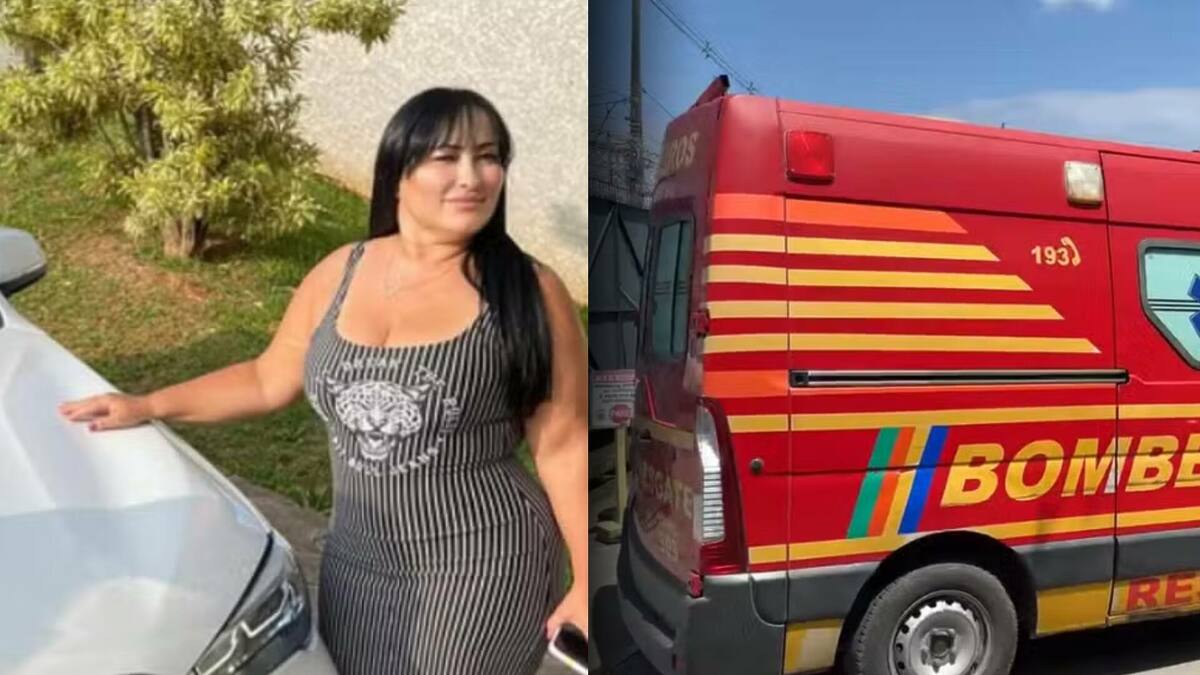Mãe de Deolane ao lado de um carro de luxo e uma ambulância do Corpo de Bombeiros