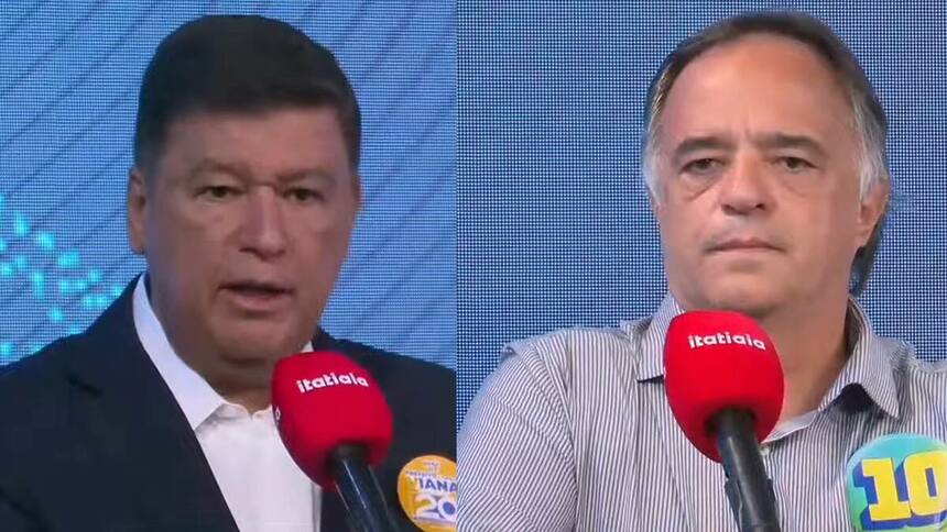 Carlos Viana e Mauro Tramonte em trechos do debate na Itatiaia