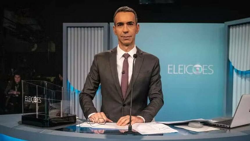 Cesar Tralli no estúdio do Debate na Globo