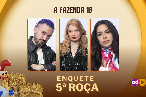 Fernando, Julia e Luana na arte enquete da 5ª roça de A Fazenda