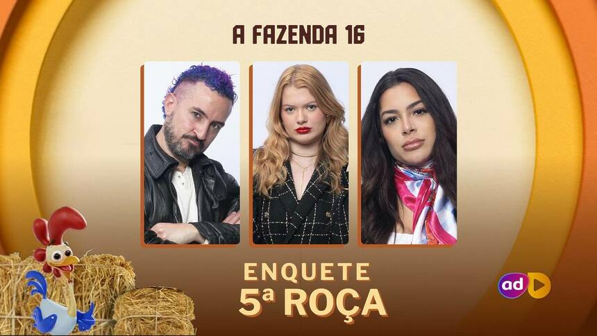 Fernando, Julia e Luana na arte enquete da 5ª roça de A Fazenda