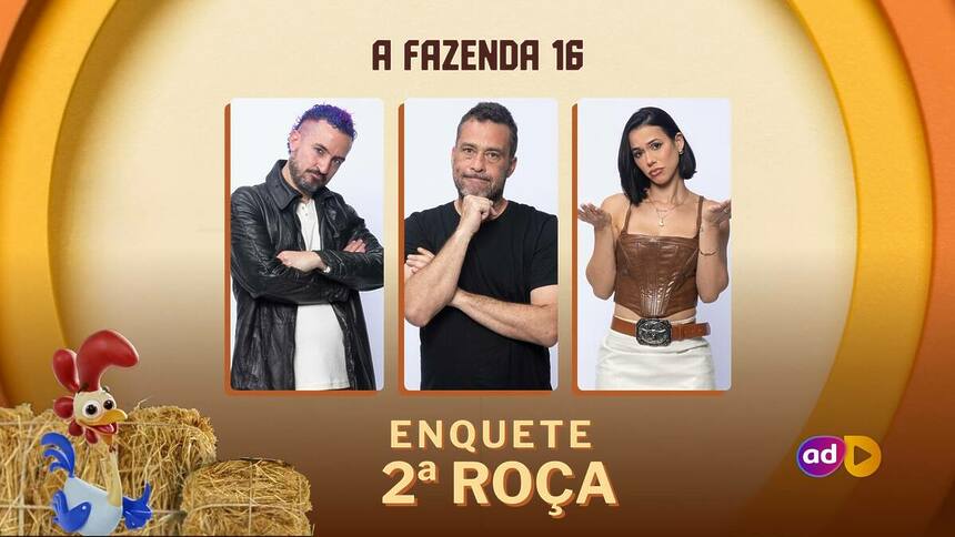 Fernando, Juninho e Larissa na arte da enquete da 2ª roça