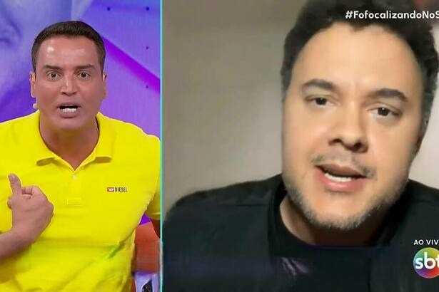 Leo Dias divide tela com Gui Santana em chamada de vídeo no Fofocalizando, apresentador está irritado