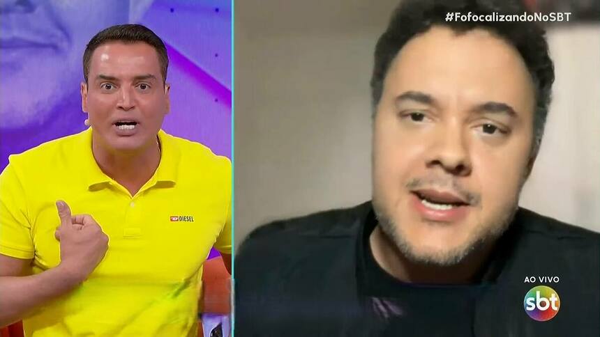 Leo Dias divide tela com Gui Santana em chamada de vídeo no Fofocalizando, apresentador está irritado