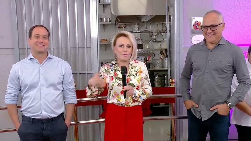 Paulo Marinho, Ana Maria Braga e Amauri Soares na nova cozinha do Mais Você