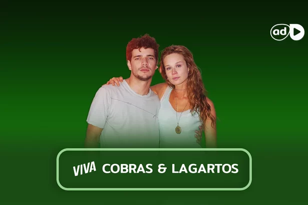 Protagonistas da novela na arte do resumo de Cobras e Lagartos no Viva