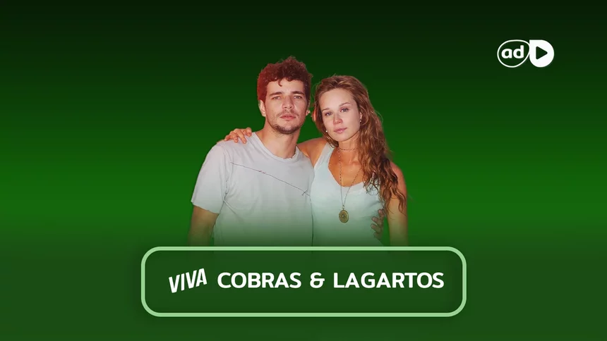 Protagonistas da novela na arte do resumo de Cobras e Lagartos no Viva