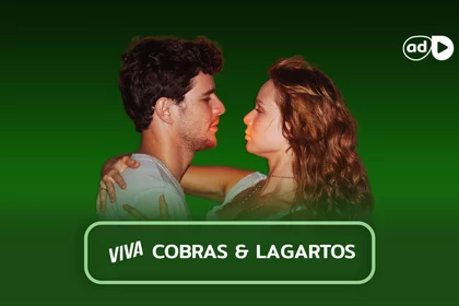 Protagonistas da novela na arte do resumo de Cobras e Lagartos no Viva