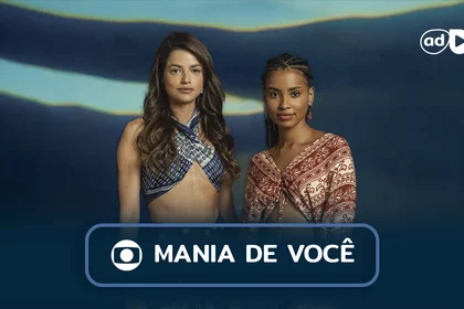 Protagonistas Luma e Viola na arte do resumo da novela Mania de Você