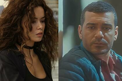 Sarp (Caner Cindoruk) e Sirin (Seray Kaya) em uma montagem na novela Força de Mulher