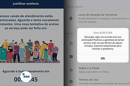 Telas do app E-Título que mostra a justificativa de Ausência na Eleição 2024