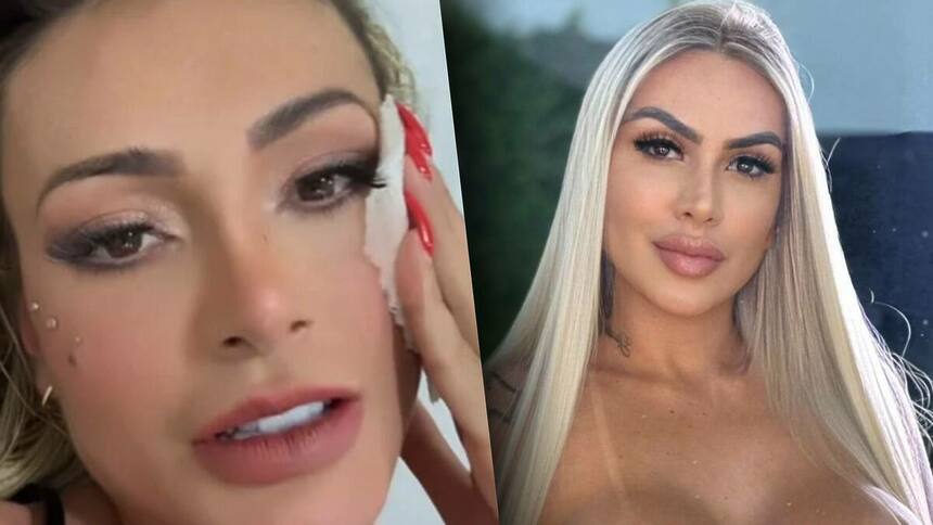 Andressa Urach rosto com sangue e Juju Ferrari em uma montagem