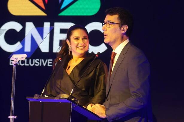 Christiane Pelajo e Fabio Turci no evento de lançamento da CNBC Brasil