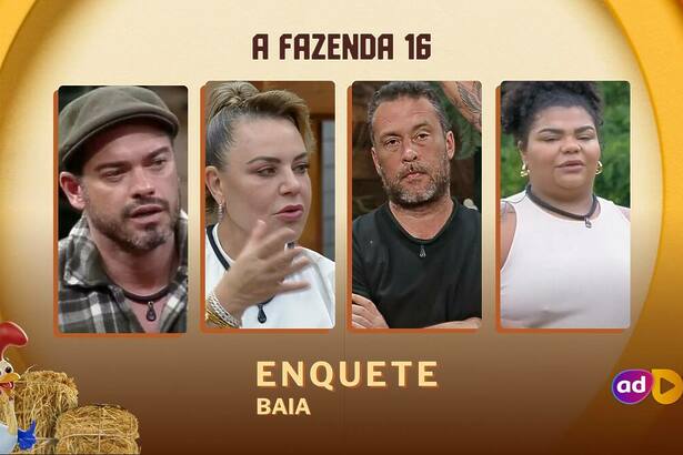 Sidney, Flor, Juninho e Flora na arte da enquete de A Fazenda 16 sobre a Baia