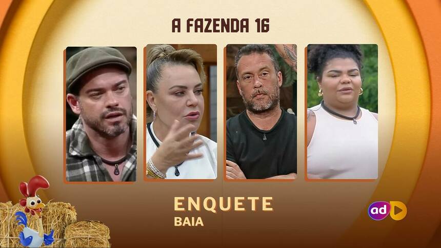 Sidney, Flor, Juninho e Flora na arte da enquete de A Fazenda 16 sobre a Baia