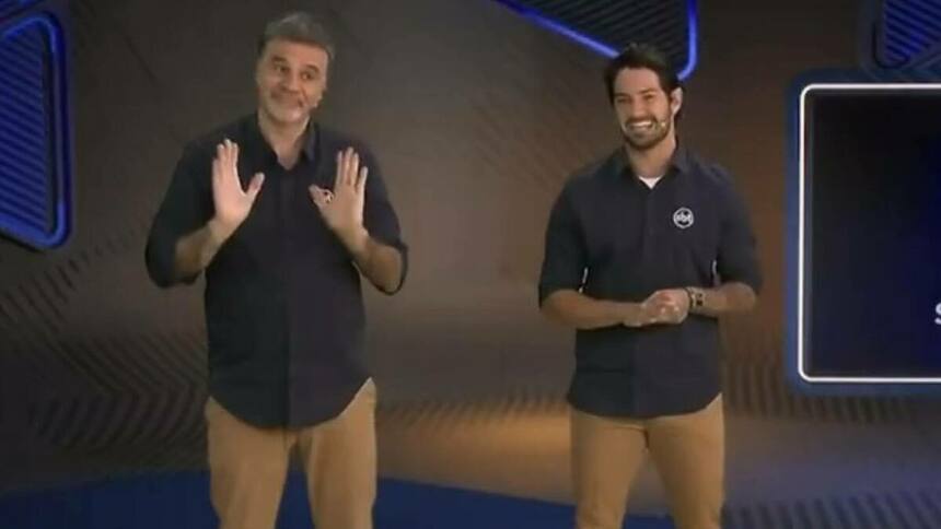 Mauro Beting e Alexandre Pato na transmissão da final da SulAmericana no SBT