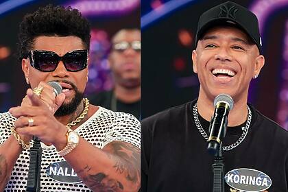 Naldo e MC Koringa , em montagem do Qual É A Música no Programa Silvio Santos