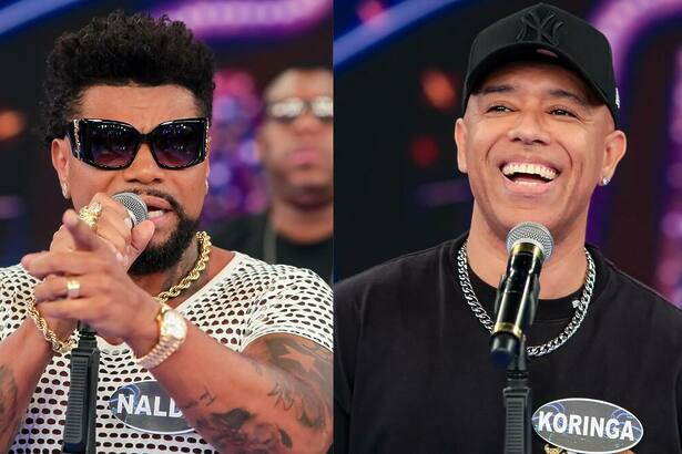 Naldo e MC Koringa , em montagem do Qual É A Música no Programa Silvio Santos