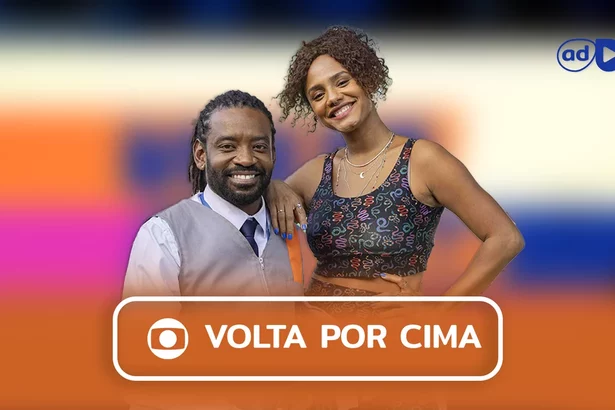 Protagonistas na arte do resumo da novela Volta por Cima