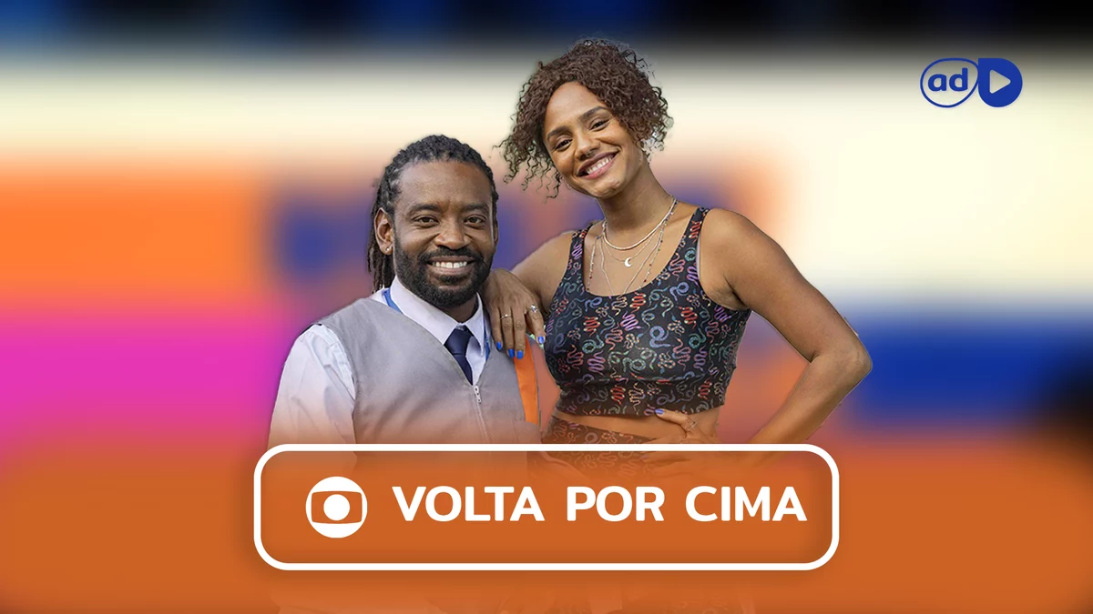 Protagonistas na arte do resumo da novela Volta por Cima