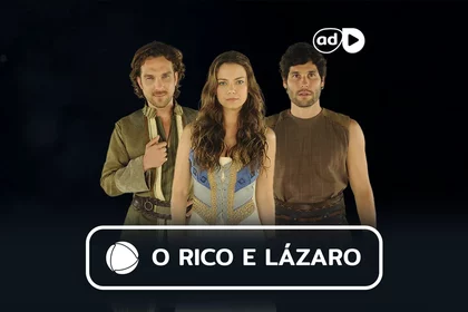 Zac, Joana e Asher na arte do resumo de O Rico e Lázaro