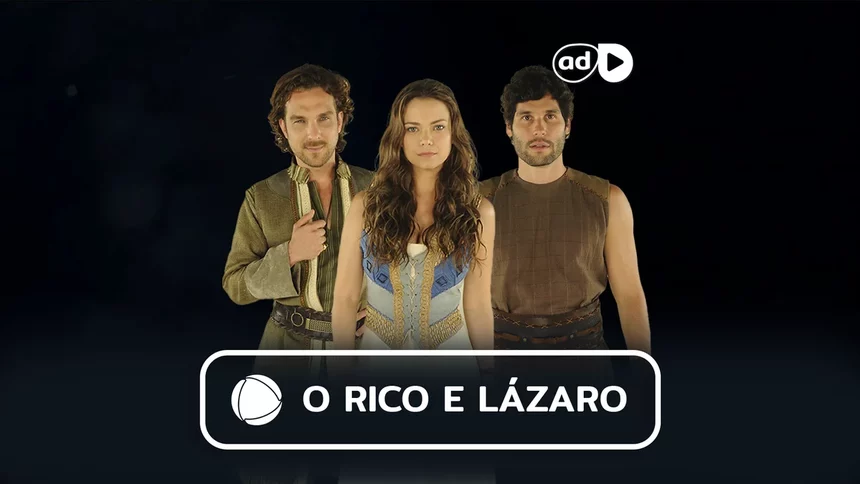 Zac, Joana e Asher na arte do resumo de O Rico e Lázaro