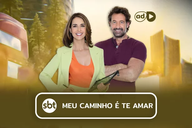 Protagonistas Daniela e Memo juntos na arte do resumo de Meu Caminho É Te Amar