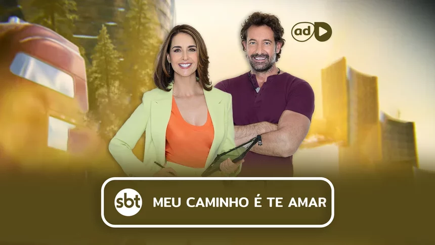 Protagonistas Daniela e Memo juntos na arte do resumo de Meu Caminho É Te Amar