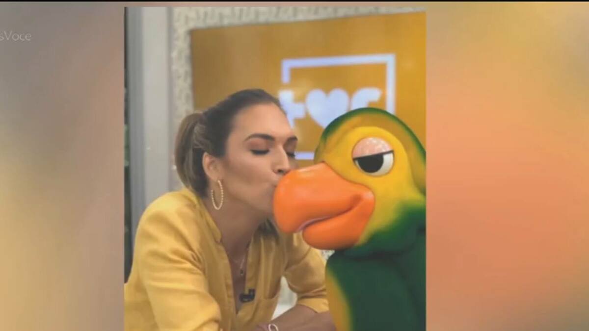 Talitha Morete beijando Louro José nos bastidores do Mais Você