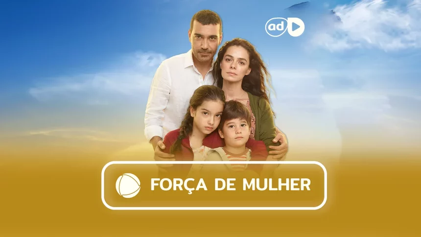 Protagonistas da novela na arte do resumo semanal de Força de Mulher