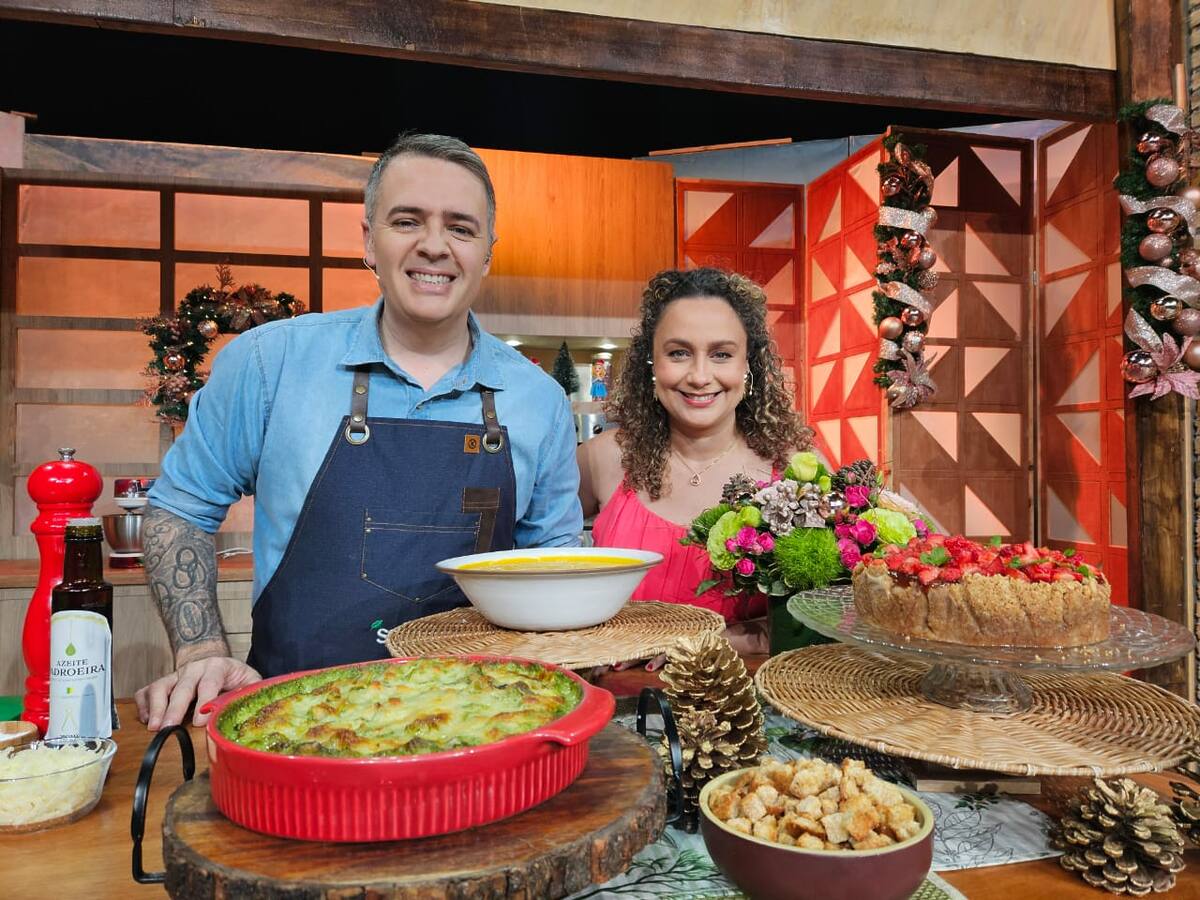 Chef Léo e Bianca Láua na bancada do programa