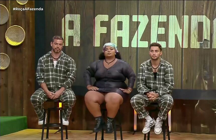 Sidney Sampaio, Flora, e Gui Vieira no banquinho da 11ª Roça de A Fazenda 16