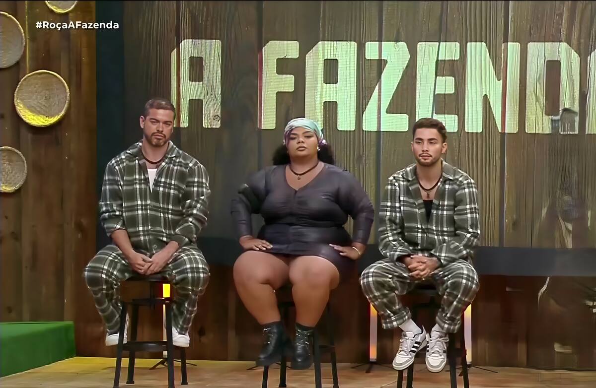 Sidney Sampaio, Flora, e Gui Vieira no banquinho da 11ª Roça de A Fazenda 16