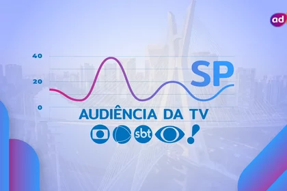 Arte gráfica com o logo das emissoras TV Globo, RECORD, SBT, Band e RedeTV! na audiência da TV em São Paulo