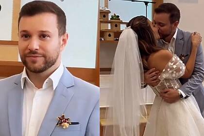 Cassius Zeilmann e Danúbia Braga em trechos do casamento, com o beijo do casal