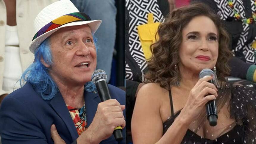 Daniela Mercury e Armandinho em uma montagem no cenário do Altas Horas